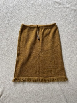 Musztardowa spódnica z frędzlami vintage S M
