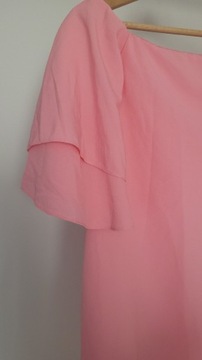 Nowa sukienka mini kloszowana odkryte ramiona różowa impreza wesele
