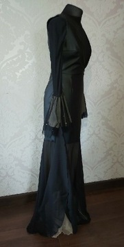 Sukienka ze sztucznej skóry czarna siatka tiul S