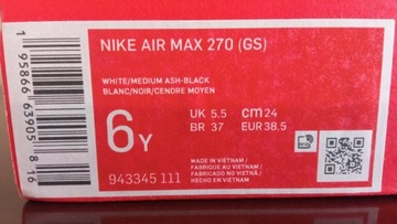 38,5 Buty Nike Air Max 270 White Red 943345-111