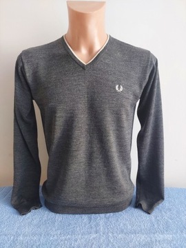 Fred Perry sweter v-neck 100% wełna 