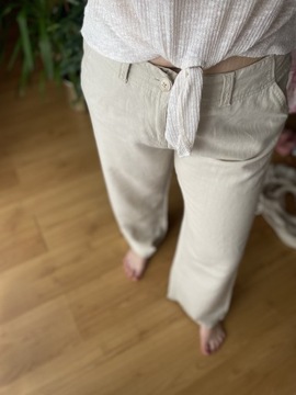 Kremowe spodnie damskie z lnu i bawełny