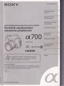 Instrukcja obsługi Sony A 700 oryginalna