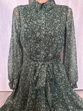 Mohito - ciemnozielona szyfonowa sukienka - 36
