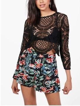 boohoo Crochet Lace Zip Back Crop Top koronkowy 