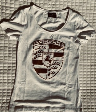 Biało-złota koszulka Mighty Porsche Crest T- shirt