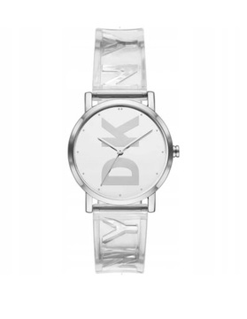 DKNY DAMSKI SREBRNY PRZEZROCZYSTY ZEGAREK NY9206