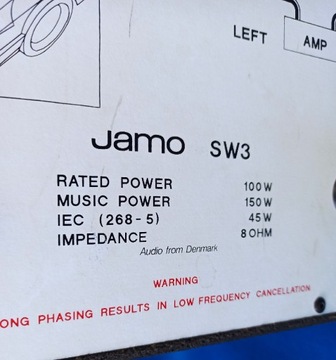 Pasywny Subwoofer JAMO SW3 / 150W / 8 ohm /Denmark