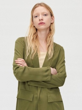 Cropp zielony khaki płaszcz trencz długi lejący XS