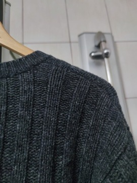 Sweter męski siwy z plecionym wzór GAP 100%wełna L