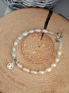 Srebna bransoletka perły misio toggle rubin 925