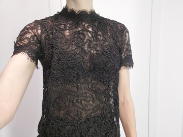 Czarna koronkowa bluzka - Zara 36 S - top