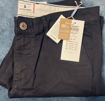 Męskie spodnie chino na co dzień i elegancko czarne Jack&Jones W30 L30