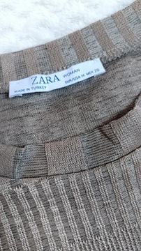 Elegancka bluzka t-shirt brązowa beżowa krótki rękaw imprezę okazję Zara M