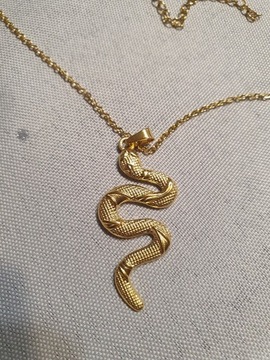 Łańcuszek z zawieszką-wąż, stal chirurgiczna,złoty
