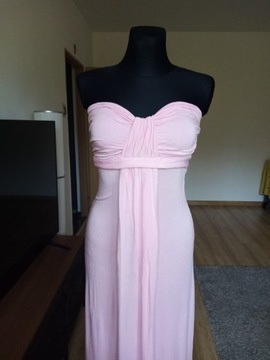Długa sukienka wiskoza pudrowy róż M/L