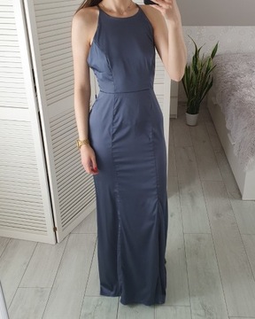 Missguided niebieska satynowa sukienka maxi S 36