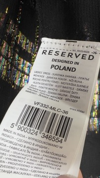 Czarna kolorowa sukienka midi wiązana reserved 36