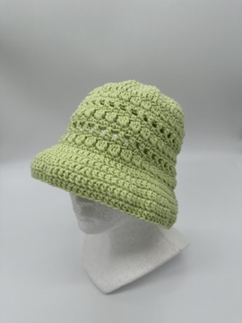 Nowy letni limonkowy kapelusz typu bucket hat Handmade by Cute Peony