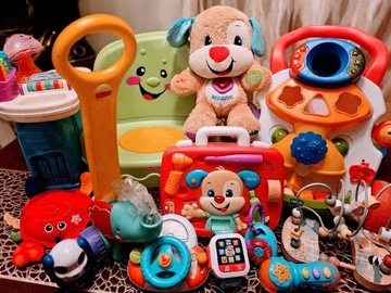 Zestaw Fisher Price Chicco krzesełko chodzik 12szt