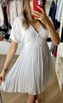 Reserved biała sukienka ażurowa Zara ażurowy haft