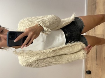 Sweterek sweter kardigan Zara Knit 38 M frędzelki