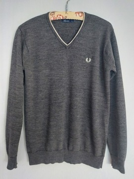 Fred Perry sweter v-neck 100% wełna 