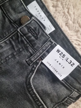 Topshop Jamie szare wysokistan jeans rurki w25 l32