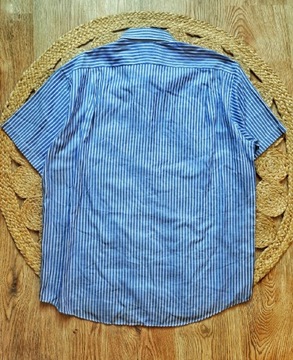 Lacoste koszula bawełna w paski marynarska krótki rękaw przewiewna L