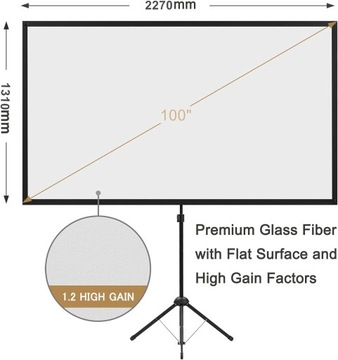 Ekran projekcyjny ze statywem, przenośny, 254 cm