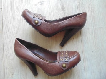 WIOSNA *NINE WEST* Słupek, skóra, brązowe - R. 37