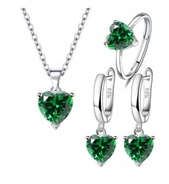 Komplet Biżuterii Zielone serce Srebrno 925