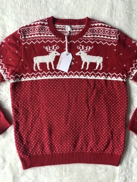 czerwony świąteczny sweterek w stylu norweskim 