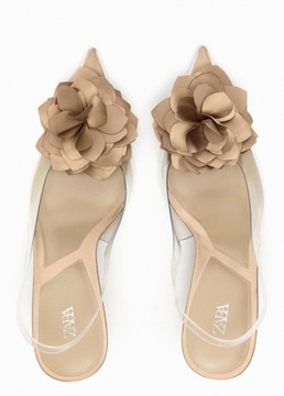 Transparentne kremowe buty szpilki kwiat ZARA 37