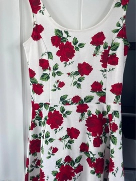 H&M biała sukienka róże lato koktajlowa 34 xs