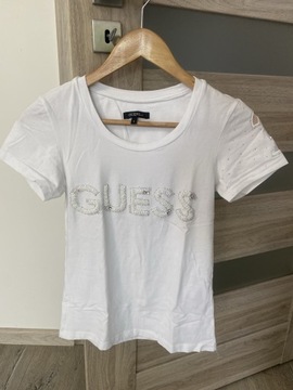 T-shirt Guess biały z cyrkoniami perełkami S