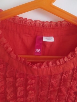 H&M bluzka pomarańczowa z koronką 36 S