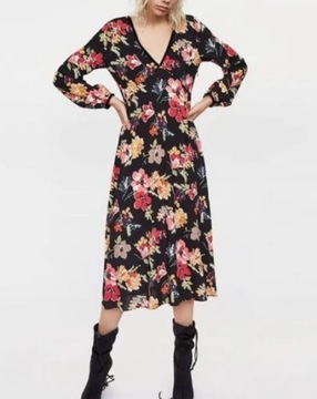 ZARA sukienka midi Floral print S/M