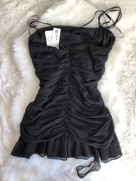 Sukienka Zara czarna marszczona drapowana L