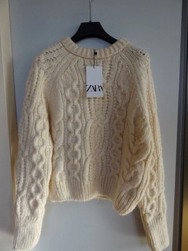 Zara nowy sweter w warkocze 38 M piękny z wełną