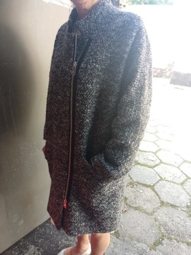 (40/L) MANGO/ Wełniany płaszcz oversize z Londynu 
