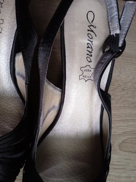 Czarne satynowe buty open toe paski Morano 37 / 38