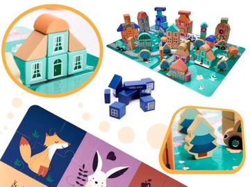 Пазл деревянные кубики развивающие машинки 181 деталь