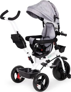 Серый поворотный трехколесный велосипед на 360° с навесом ECOTOYS