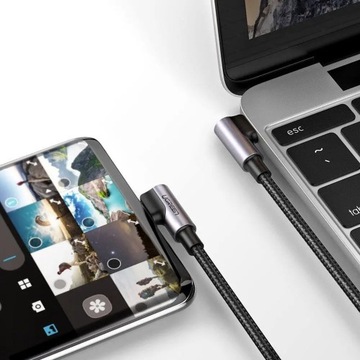 Ugreen kątowy kabel przewód z bocznym wtykiem USB Typ C - USB Typ C 3A 1m
