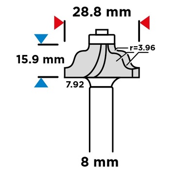 Frez profilowy z łożyskiem, HM, 28.8 x 15.9 mm