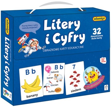 Gra Litery i Cyfry obrazkowe karty edukacyjne