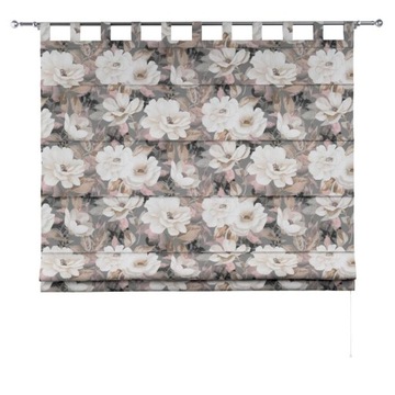 Римская штора на карнизе с цветами на сером фоне 130