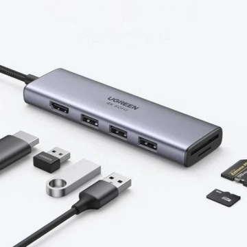 Концентратор 5 в 1 UGREEN CM511 USB-C на 3xUSB3.0, HDMI, TF/SD