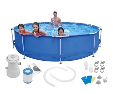 Большой семейный бассейн с расширяющейся рамой 6150л 360x76 см, комплект 12в1